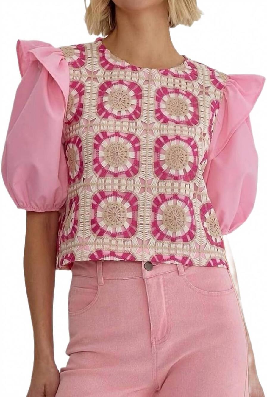 NEW STYLE USA fully crochet cropped top in rose